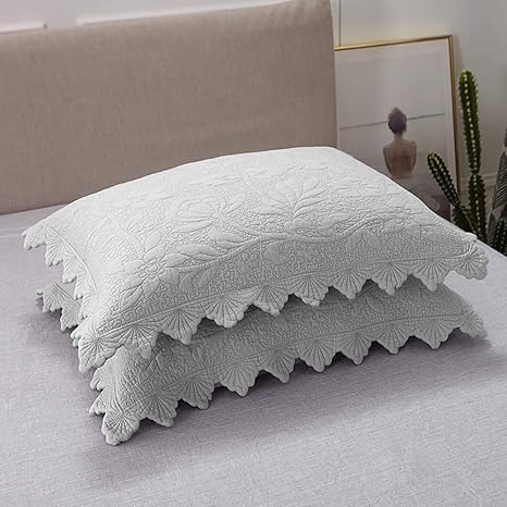 Amazon Com Brandream Quilted Pillow Shams Set Of 2 Standard Size Cotton Grey Shabby Luxury Vintage Pillow Covers Queen Full Size Home Kitchen