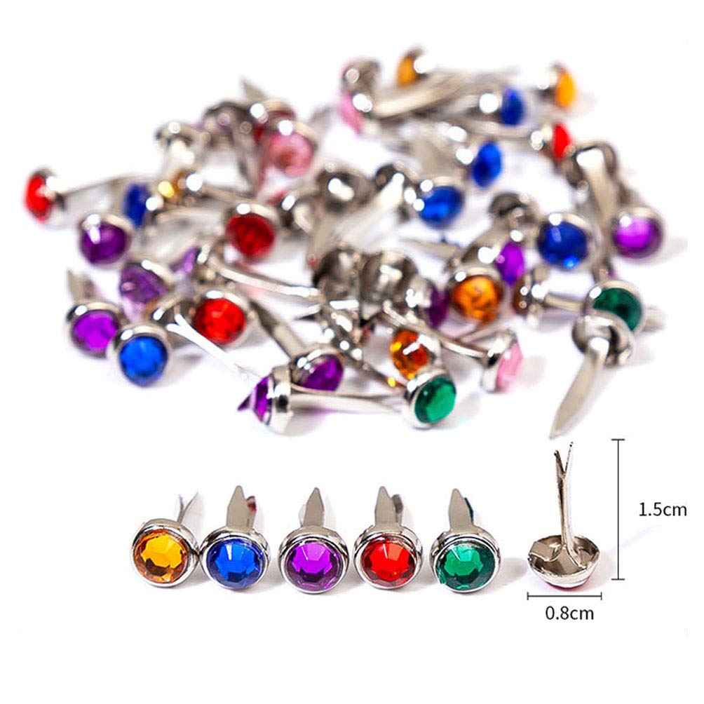 100 Pcs Mixed Color Round Rhinestone Paper Fasteners Mini Pastel Brads for Scrapbooking DIY Art and Craft Projects