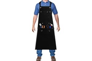 WODHMIEY Leather Welding Apron, 6 Pocket, Heat & Flames Proof Heavy Duty Apron for Welding Grilling Metalworking Blacksmith
