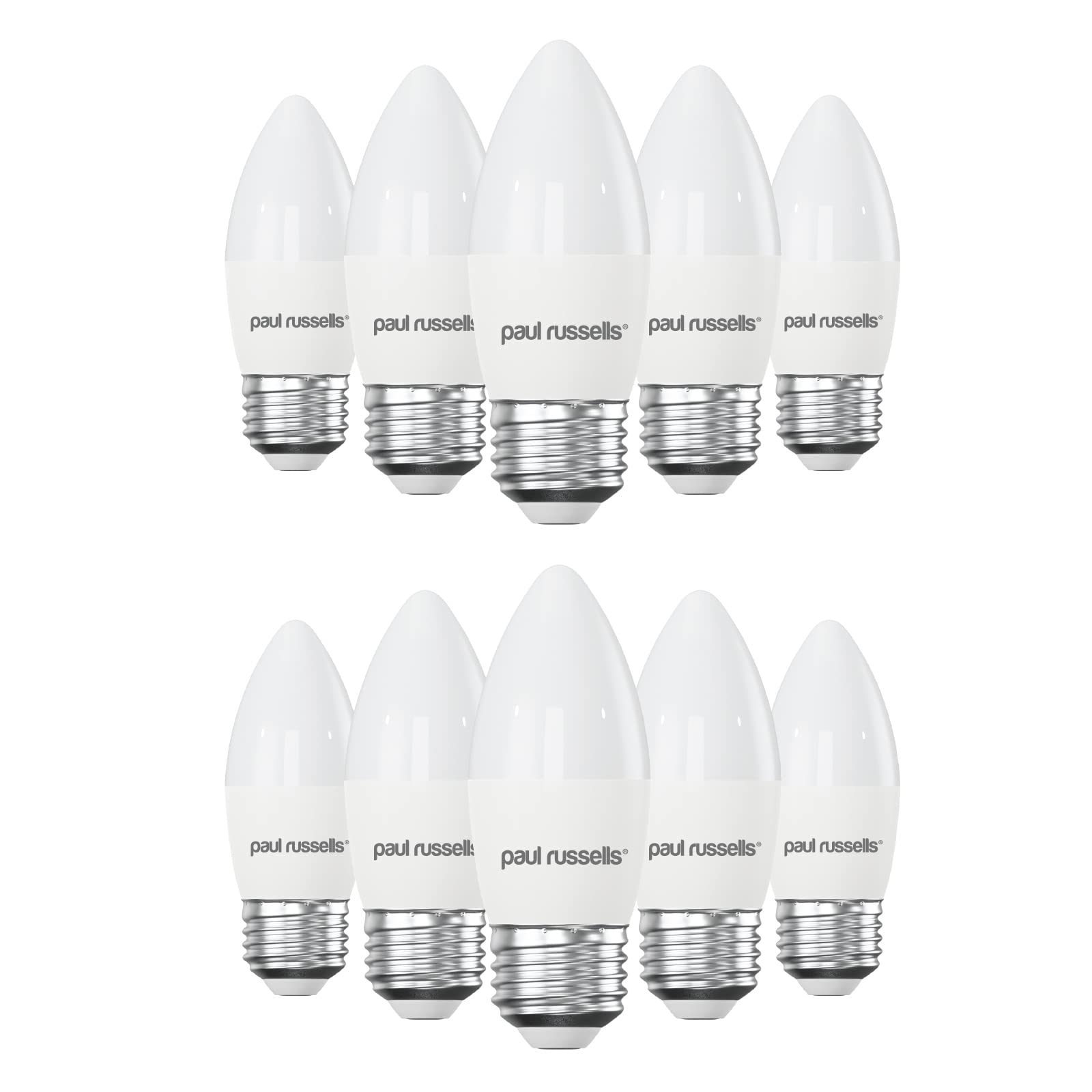 paul russells LED Light Edison Screw E27, 60watt Equivalent, 6.5W 806LM LED Bulbs, 4000K Natural Cool White, Frosted C35 ES Candle Energy Saving Non-Dimmable Chandelier Lightbulbs, Pack of 10
