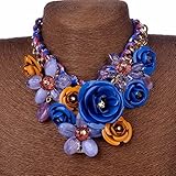 Juicart Women Charm Flower Crystal Statement Necklaces Chunky Chain Choker Collar Pendant (Navy Blue)