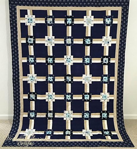 Navy Blue Nautical and Blue Swallow Quilt