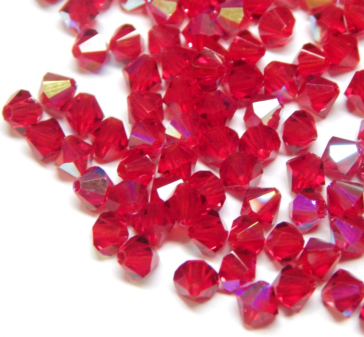 Perlin Preciosa Bohemian Crystal Beads, 4 mm, Bicone Beads, Czech Beads, Glass Beads, Bicone Beads, Pack of 40 (Red Siam AB)