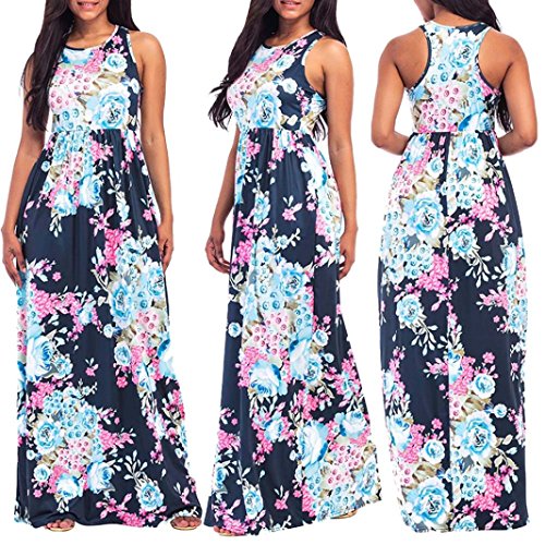 Perman Womens Dress, Summer Sleeveless Floor-Length Loose Plus Size Maxi Casual Beach Dress (XX-Large, Dark Blue)