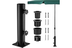 SLIIMU Enhanced Deck Umbrella Mount Outdoor, in Wood Ground Flag Pole Holder, Bolt Down Windsock Pole Base Bracket, Adjustable Patio Table Umbrella Stand Outside for Garden Backyard Balcony Poolside