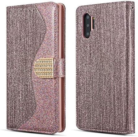 SEEYA Phone Wallet for Samsung Note 10 Plus Case Rose Gold Glitter, Elegant Maple Leaf Design Leather Case Flip Cover with Card Slots Girly Bling Buckle Magnetic for Samsung Galaxy Note 10 Plus