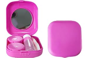 Erewa Contact Lens Case, 2 Pack Portable Contact Lens Box Kit with Mirror, Compact Soak Storage Kit for Travel (Rose Red)