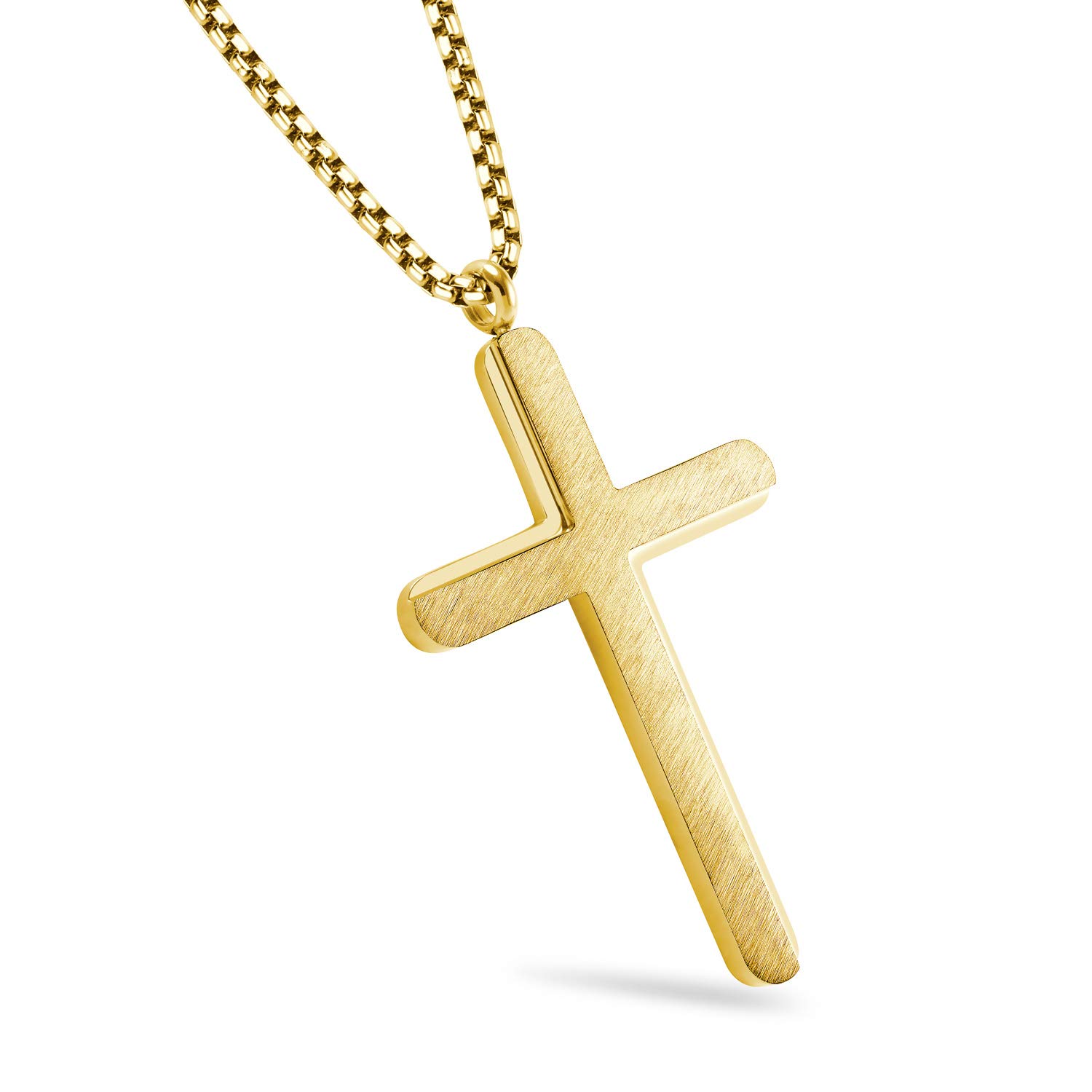 555Jewelry Brushed Stainless Steel Gold Cross Necklace for Women, Womens Cross Necklace, Cross Necklace for Men, Cross Pendant for Women - 18" Chain