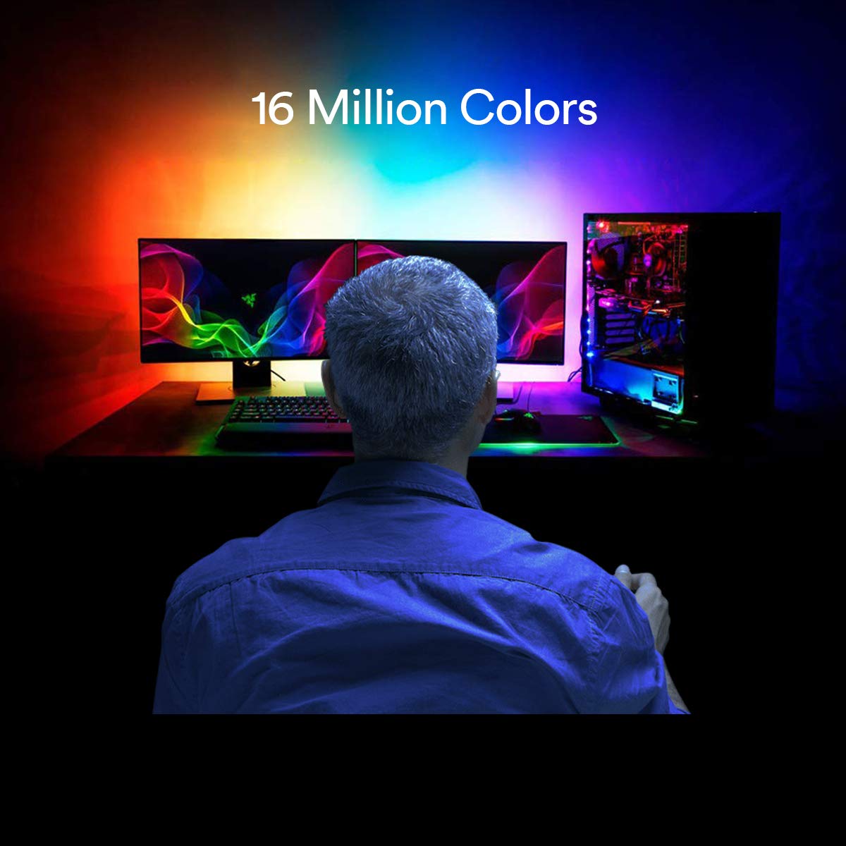 TV LED Backlight USB, Lumary 2M RGB LED Strip Lights,Rope Light Music Sync Mic, 16 Colors and 9 Dynamic Mode for 40-60\'\' HDTV/PC, RGB 5050 TV Lights Kit USB for TV, Car,Computer, Monitor.(White)