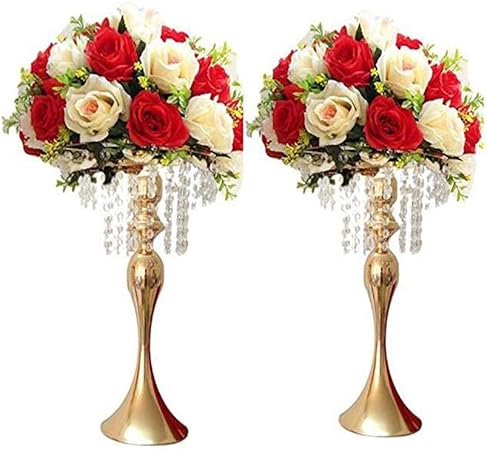 Lanlong 2pcs 43cm 17 Haut Centre De Table De Mariage Bougeoir Chandelier Support De Fleur De Route De Route Decoration De Noel De Maison Or 17 Amazon Fr Cuisine Maison