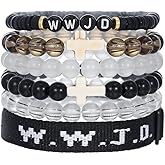 KZL WWJD Braided Rope Bracelet Cross Crystal Beaded Stretch Bracelets What Would Jesus Do Clay Bracelet Set Handmade Woven Wristbands Bracelet Faith Religious Easter Christian Jewelry