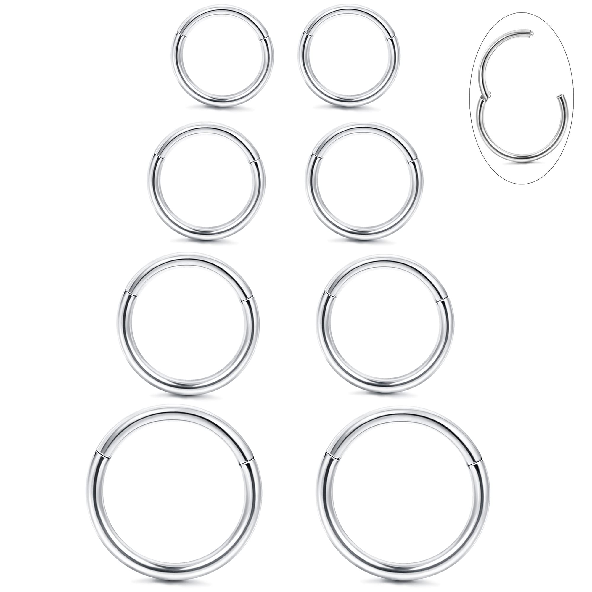 Photo 1 of LOYALLOOK G23 Titanium Hinged Clicker Segment Nose Rings Hoop Septum Nose Lip Ring Hoop for Women Men Helix Cartilage Daith Tragus Sleeper Earrings Body Piercing Improved 16G Silver Tone