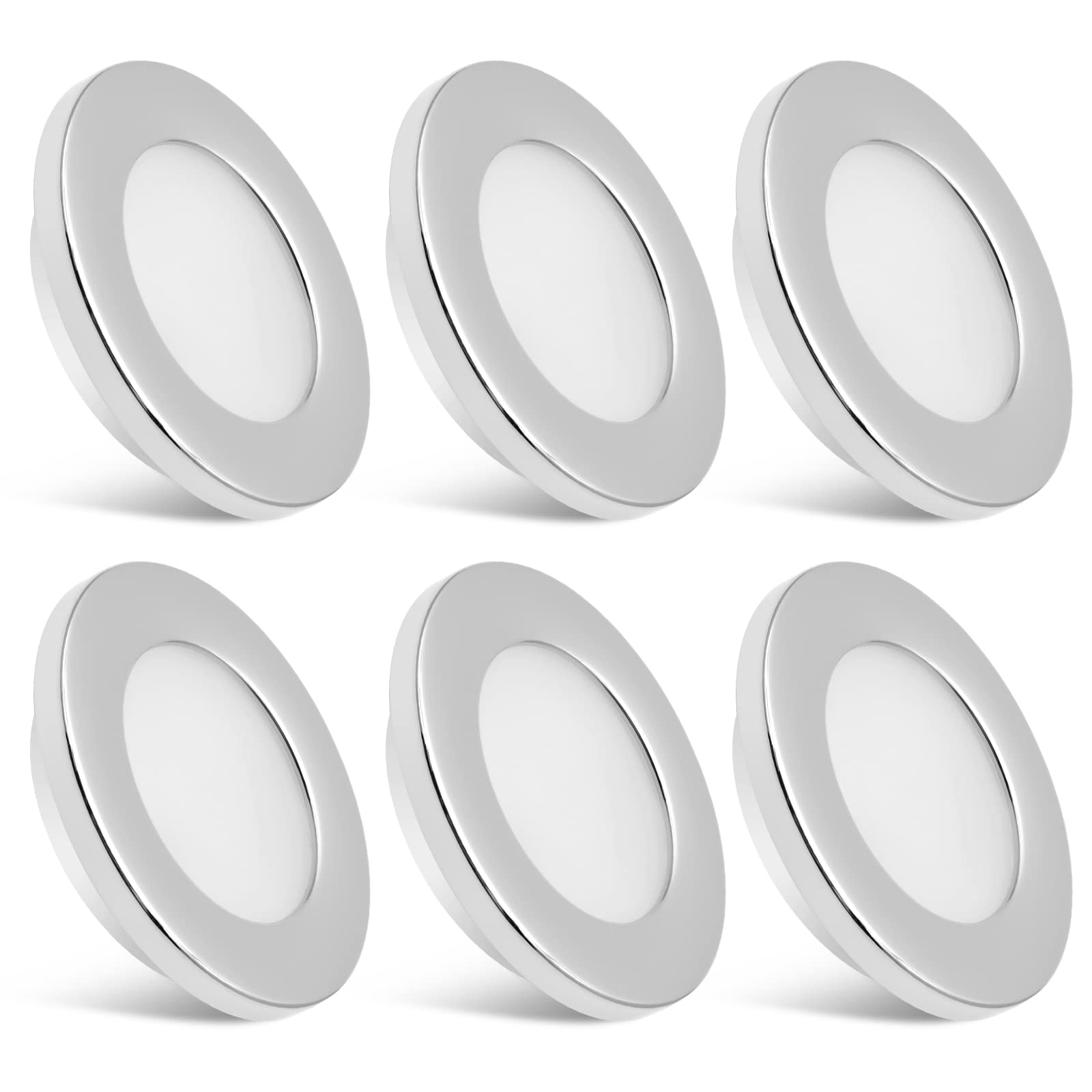 Dream Lighting 12v LED Spot Lights 2W IP44 6 Pack Downlights Chrome Plated for Campervan Motorhome Boat Van Caravan Recessed Mount Lighting Under Cabinet Kitchen 70MM 2.7inch 3000K Warm White