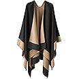 Shawl Wraps for Women, Elegant Knitted Cape Open Front Poncho Scarf Blanket Cardigan Coat for Spring, Autumn and Winter