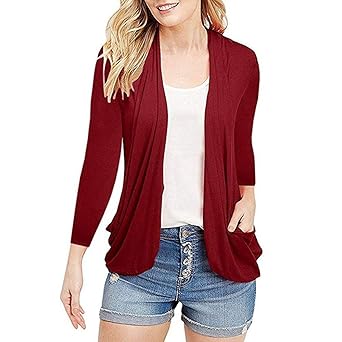 ITISME FRAUEN BLUSE Womens Open Front Fly Weg Strickjacke Langarm Plus Taschen lose Drape