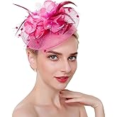 Women Flower Fascinator Hat Tea Party Hat Feather Fascinator Headband Wedding Bridal Fascinators Headwear for Evening Church