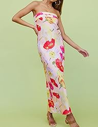 Realtix Summer Satin Print Backless Tube Tops Maxi