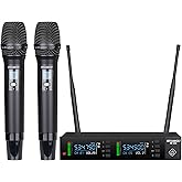 STABCL Professional Dual Wireless Microphones System Auto Scan, UHF 2X100 Channel Metal Wireless Microphone for Singing, Dj, Church, Karaoke, Handheld Vocal Dynamic Cordless Mic Long Range 300Ft