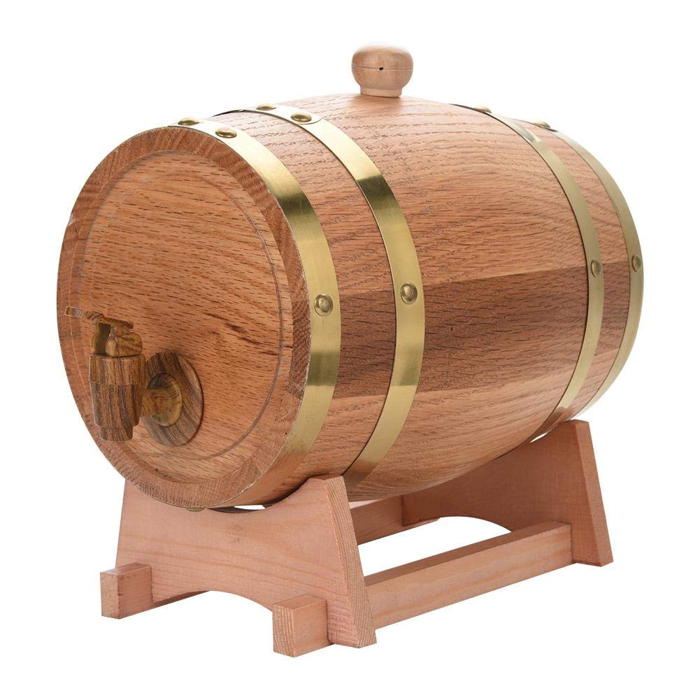 Oak Barrel,Oak Barrel of 1.5/3 / 5/10 liters Vintage Wood Oak Timber Wine Barrel for Beer Whiskey Rum Port,Aluminum foil Inside(3L)