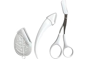 HEYIMINY 3-Pcs Eyebrow Grooming Kit: Eyebrow Trimmer Scissors with Comb, Crescent & Leaf-Shaped Eyebrow Razors | Precision Brow Trimming for Women | Beauty Tools for Perfect Eyebrow Shaping (White)