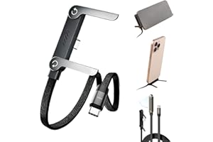 Sideways Phone Charger, 240W Braided Fast Charge Cable with Built-in Phone Stand T-Shaped Foldable Durable USB-C Cord 90 Degr