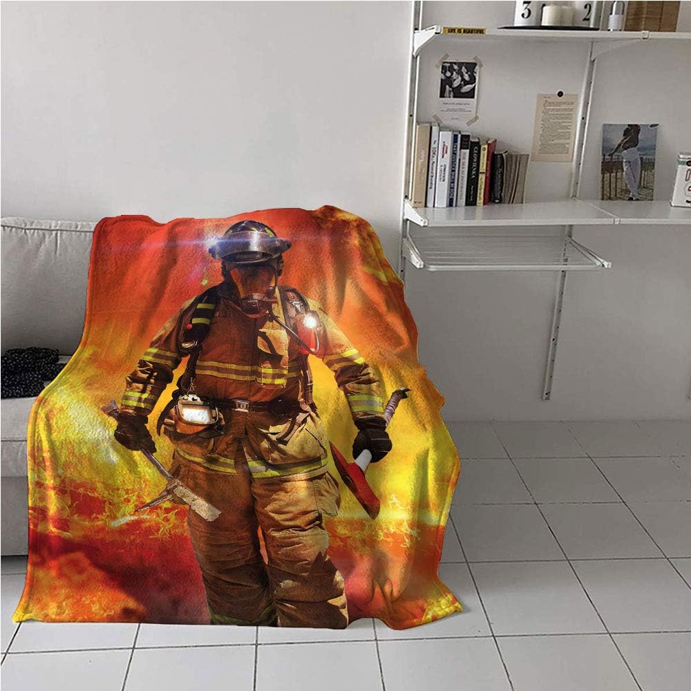 MNXNEZ Fireman Portable Blanket，Firefighter Figure in a