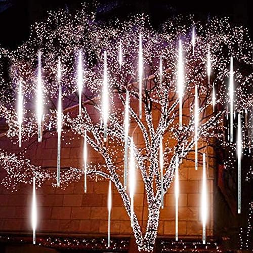 Rodzon Falling Rain Light LED 30cm 8Tubes Meteor Shower Light Festival Gathering Rain Lantern, Christmas Tree Decorations for Party Wedding Festivals （not Included Plug）（White）