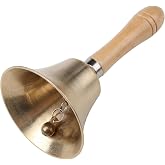 Extra Loud Solid Brass Hand Call Bell with Wooden Handle