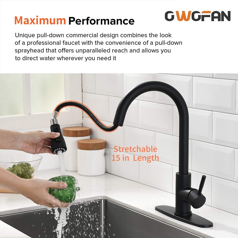 OWOFAN Touch On Kitchen Faucets with Pull Down Sprayer Smart Kitchen Sink Faucets with Deck Plate, Stainless Steel Matte Black 1068R - - 