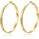 VEEDOFA Twill Gold Silver Hoop Earrings for Women, Hypoallergenic 14K Gold Plated Hoops, Lightweight 925 Sterling Silver Post Big Earrings for Women Jewelry Gifts 30/40/50/60MM