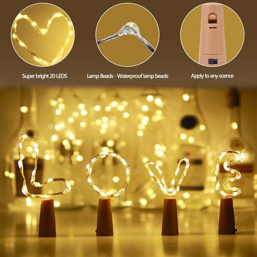 10 Stück LED Flaschenlicht, Evilto 2M Flaschen Lichterkette LED Weinflasche Nachtlicht Flaschenleuchte LED Beleuchtung Kork Lampe für Hochzeit Party Weihnachten, Halloween Deko Wamweiß.