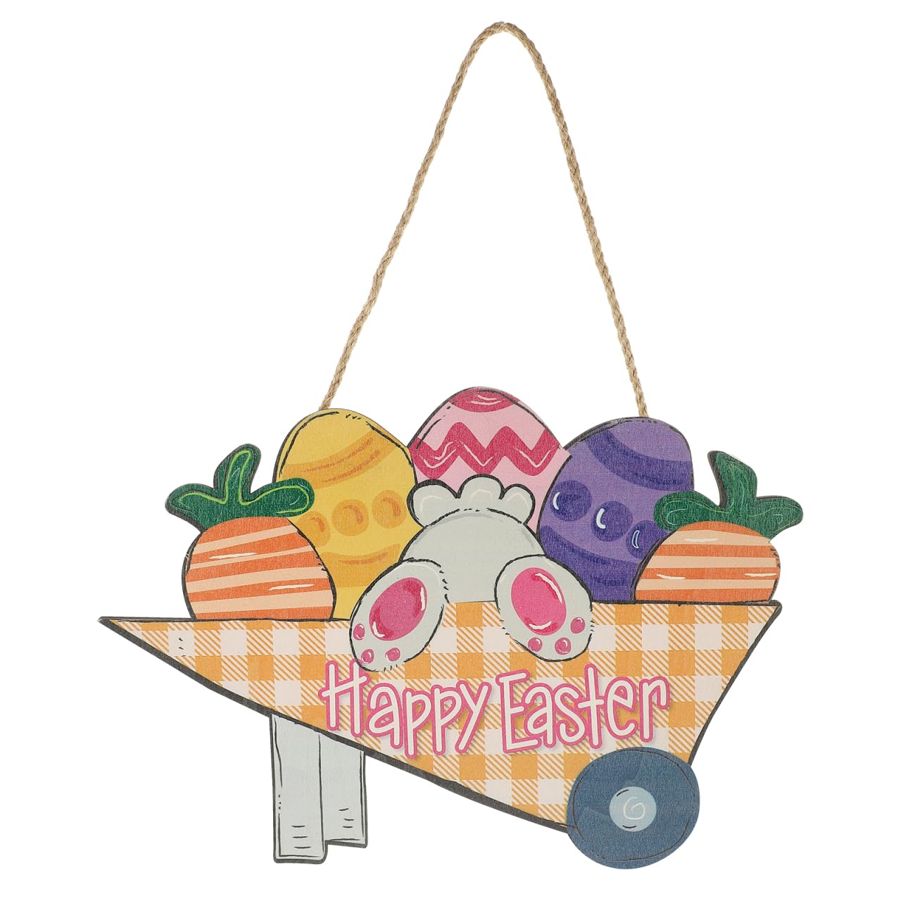 LIFKOME Easter Door Sign Wooden Hanging Plaque for Front Porch Home Decoration Spring Holiday Wall Sign with Bunny and Egg Design