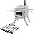 Fltom Camping Wood Stove, Portable Hot Tent Stove with Sectional Chimney Pipes, 304 Stainless Steel Wood Burning Stove for Tent Shelter and Cooking Heating