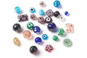 100g Assorted Handmade Millefiori Lampwork Beads Mixed Shapes Glass Crystal Loose Space Beads for Jewelry Making Earring Neck