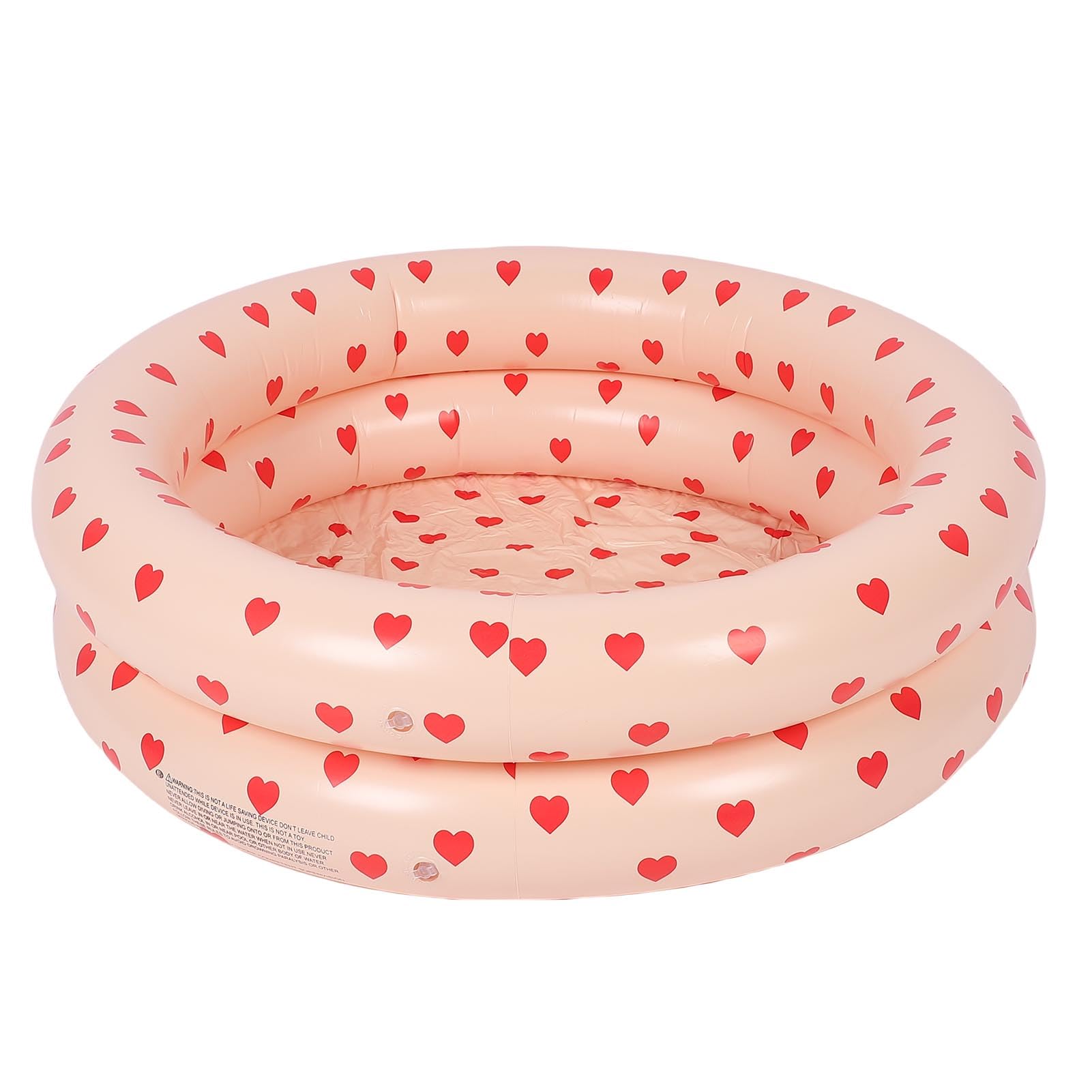 Inflatable Kiddie Pool, Blow Up 2 Ring Round Baby Inflatable Ball Pit Pool, Paddling Center for Backyard Summer Water Game Play, Indoor Outdoor Fun, 34.25" X 10.24" (Red Heart)
