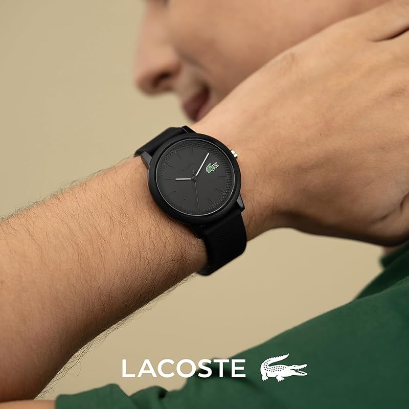 Relógio analógico de quartzo lacoste para homem ou mulher, com elegante pulseira de silicone com textura petit piqué