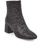 Elyffany Womens Mid Block Heel Glitter Ankle Boots Ladies Zipper Party Prom Booties