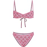 winkbay Women's Boho Floral Bikini Sets Tie Back High Cut Cheeky Swimsuits 2 Piece Bathing Suit