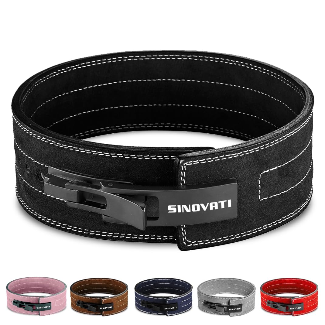 Premium Weightlifting Belt Made of Cowhide Leather with Buckle, Weightlifting Lever Belt for Fitness, Powerlifting, Strength Training, Bodybuilding, with 10cm width, Women and Men, Carbon black S