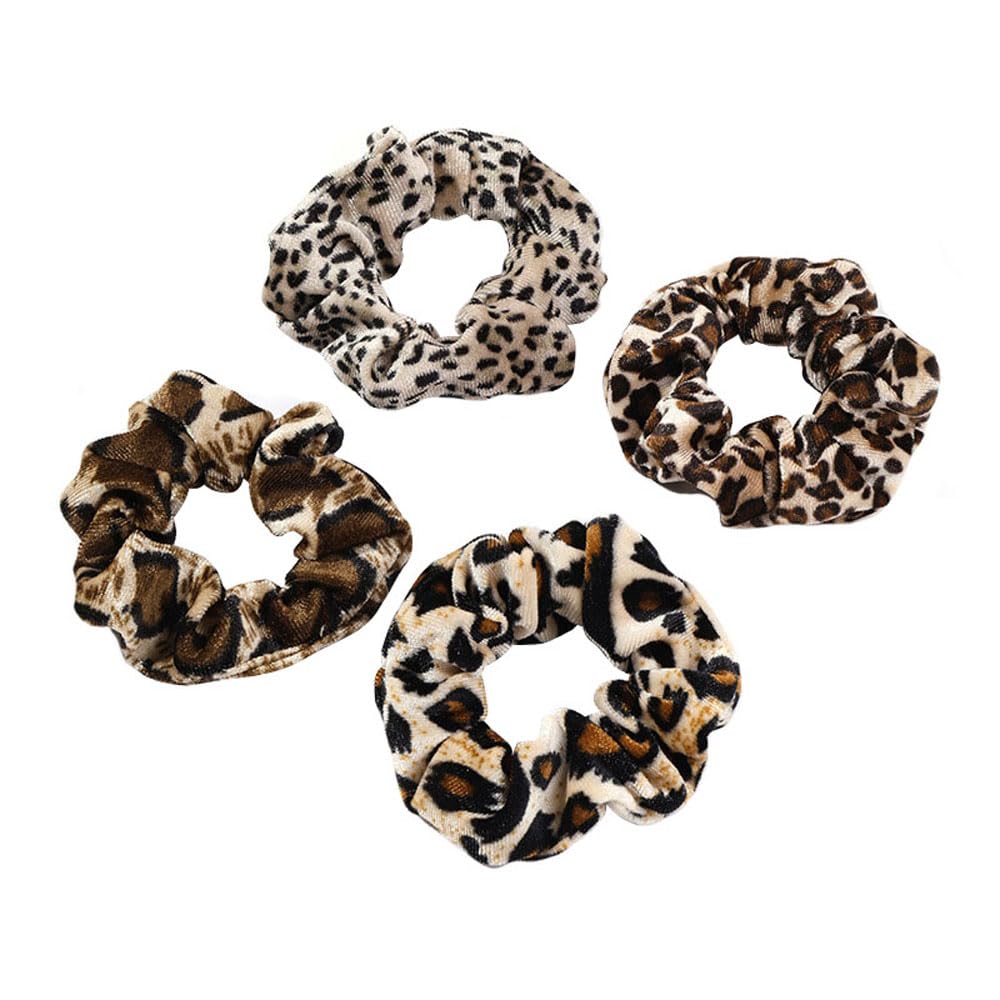 AMOR SPES 4PCS Leopard Print Hair Rope Hair Band Hair Tie for Women Girls Headband Hair Scrunchies Set Hair Accessories (A)