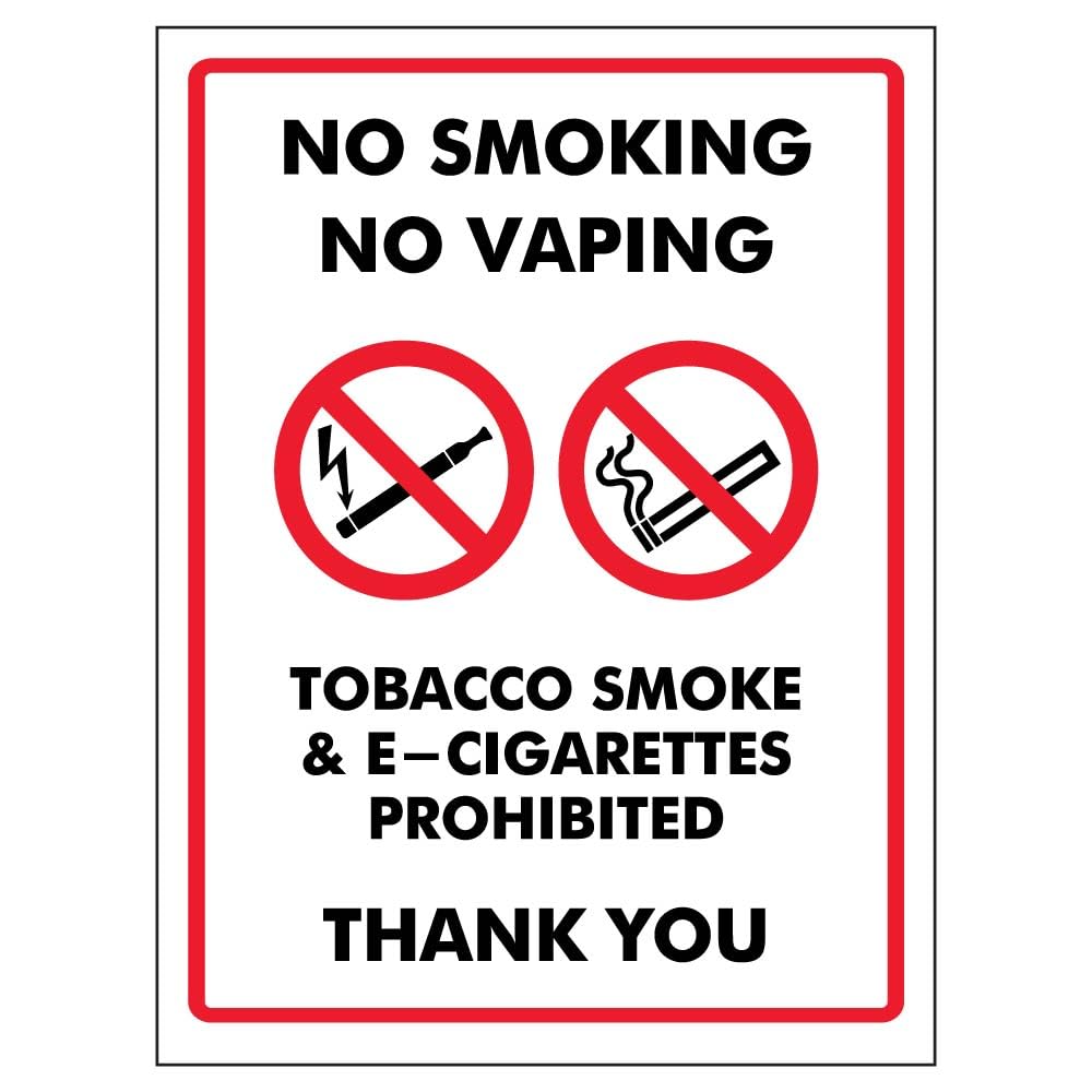 V Safety No Smoking No Vaping/Tobacco Smoke & E-Cigarettes Sign - 150mm x 200mm - Self Adhesive