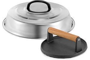 ZBXFCSH BBQ Accessories 12 Inch Round Stainless Steel Basting Cover - Cheese Melting Dome Round Cast Iron Grill Press Kit for Hamburger Bacon Steak, Best fits for Blackstone Camp Chef Flat Top Griddle Grill