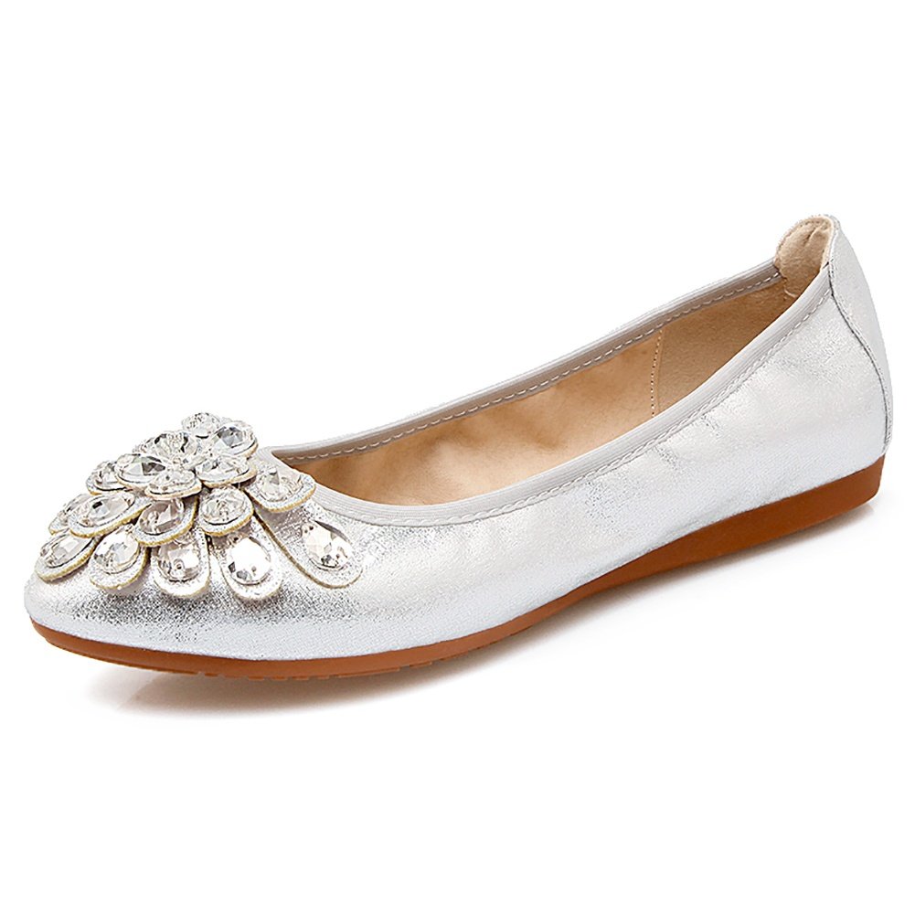 Meeshine Womens Foldable Soft Pointed Toe Ballet Flats Rhinestone Comfort Slip on Flat Shoes