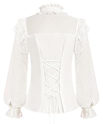 Women's Victorian Lace Tops High Neck Button Down
