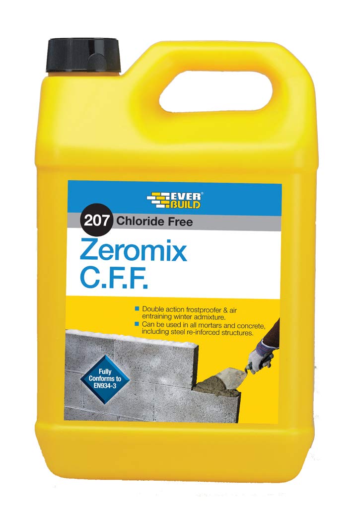 Everbuild 207 Zeromix C.F.F Chorlide Free Frostproofer & Air Entraining Mortar Admixture – Resistance to Freeze/Thaw Cycling – 5 Litre