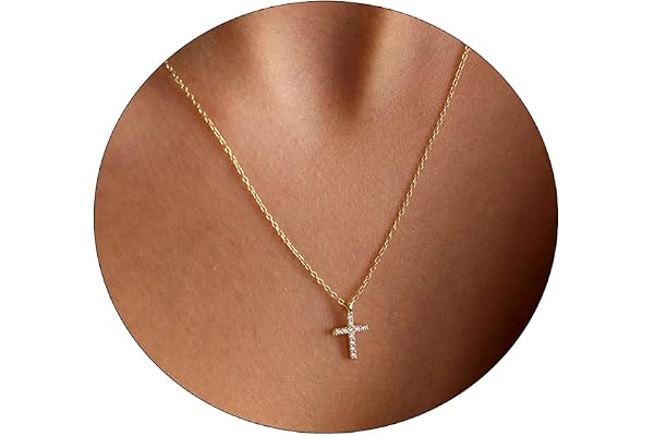VIROMY Cross Necklace for Women 18K Gold Plated Cute Cross Pendant Choker Necklaces Simple Trendy Everyday Jewelry