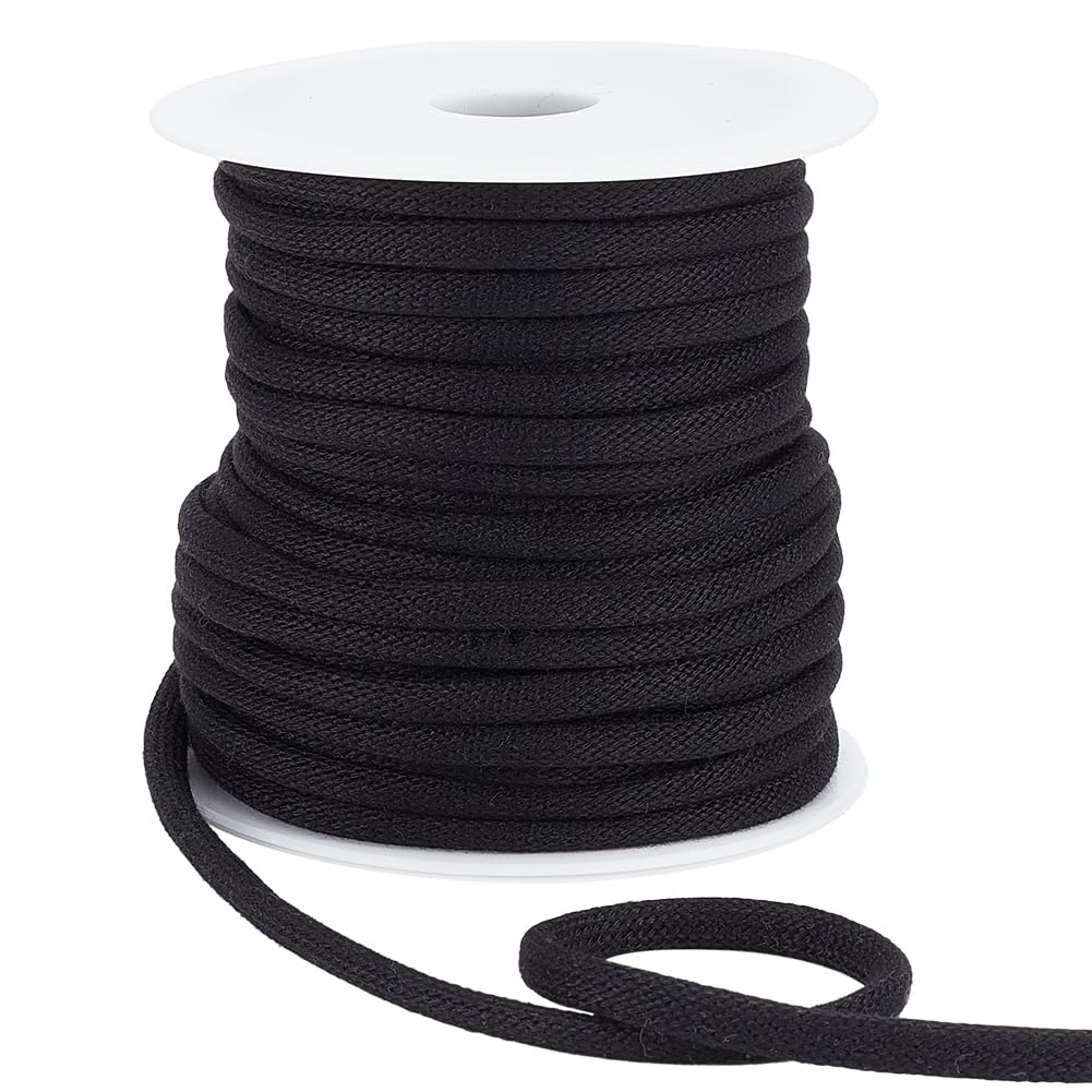 BENECREAT 20 yards/18.3m Black Hoodie String Replacement, 6mm Round Soft Drawstring Replacement Rope with Plastic Spool for Sweat Pants String, Shoelaces, Bag, Jacket and Tie Hoodie
