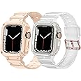 [2 Pack] SVISVIPA Band with Case Compatible for Apple Watch 45mm 44mm 42mm iWatch Series 8 7 SE 6 5 4 3 2 1 Strap, Men Women Sport Strap with Bumper Rugged Shockproof Military Protective, 2 Pack (Pink