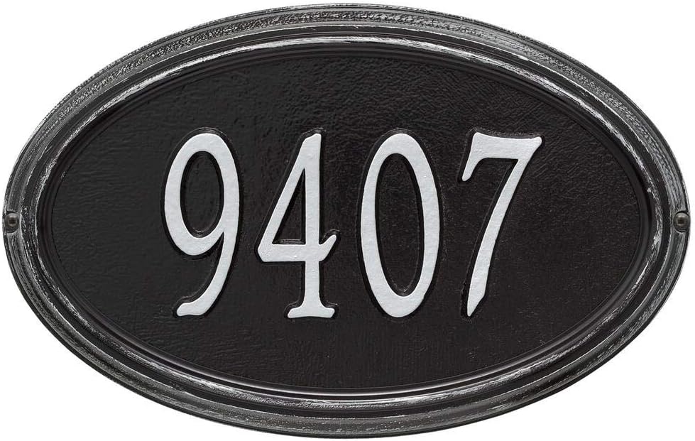 Address Signs - Whitehall 1298BS Personalized Concord Oval Plaque - Standard -Wall - 1 Line in Black/Silver 15X9.5X1.25