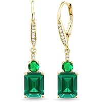 Gem Stone King Women's Birthstone & Diamond Pendant Necklace - 18K Yellow Gold Plated Silver, 14X10MM Emerald Cut, 18 Inch Chain